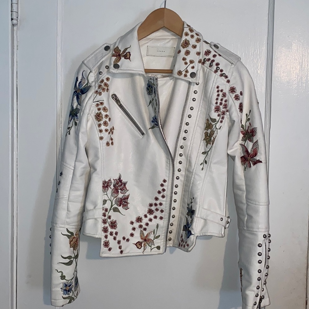 Floral embroidered leather jacket.